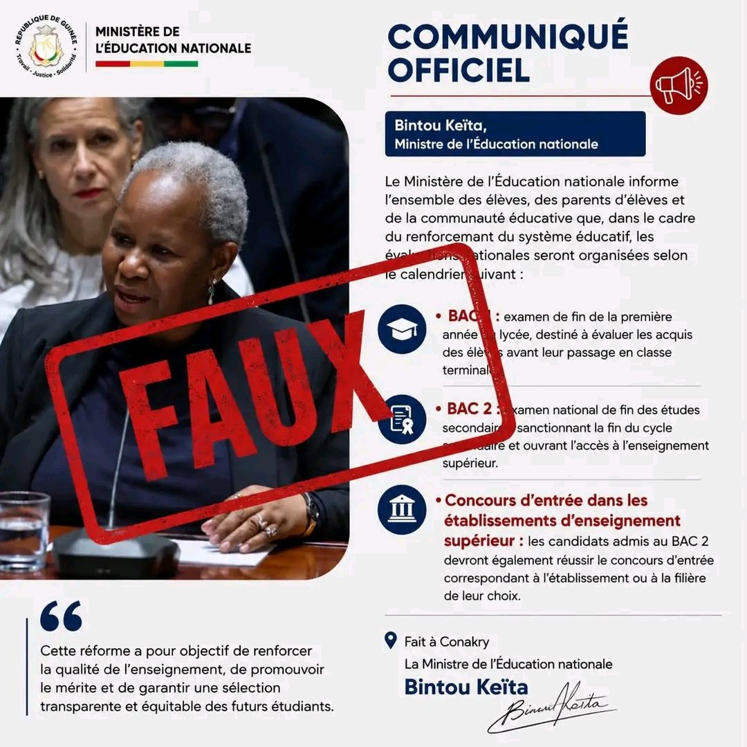 Guinée : le ministère de l’Éducation dément un faux communiqué annonçant une réforme des examens nationaux