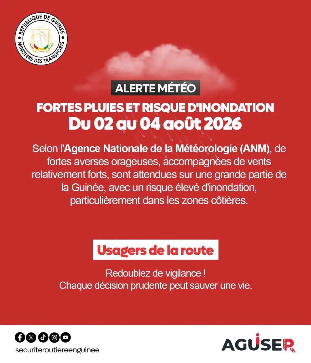 Guinée : de fortes pluies annoncées jusqu'au 4 août, les autorités appellent à la vigilance