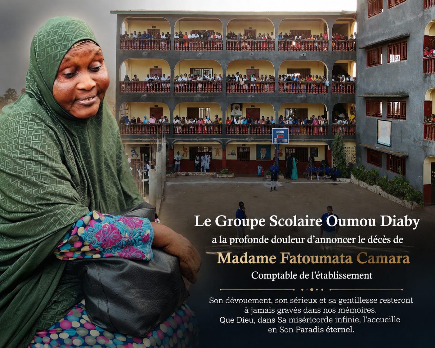 Le Groupe Scolaire Oumou Diaby en deuil : l’établissement pleure la disparition de sa comptable, Madame Fatoumata Camara